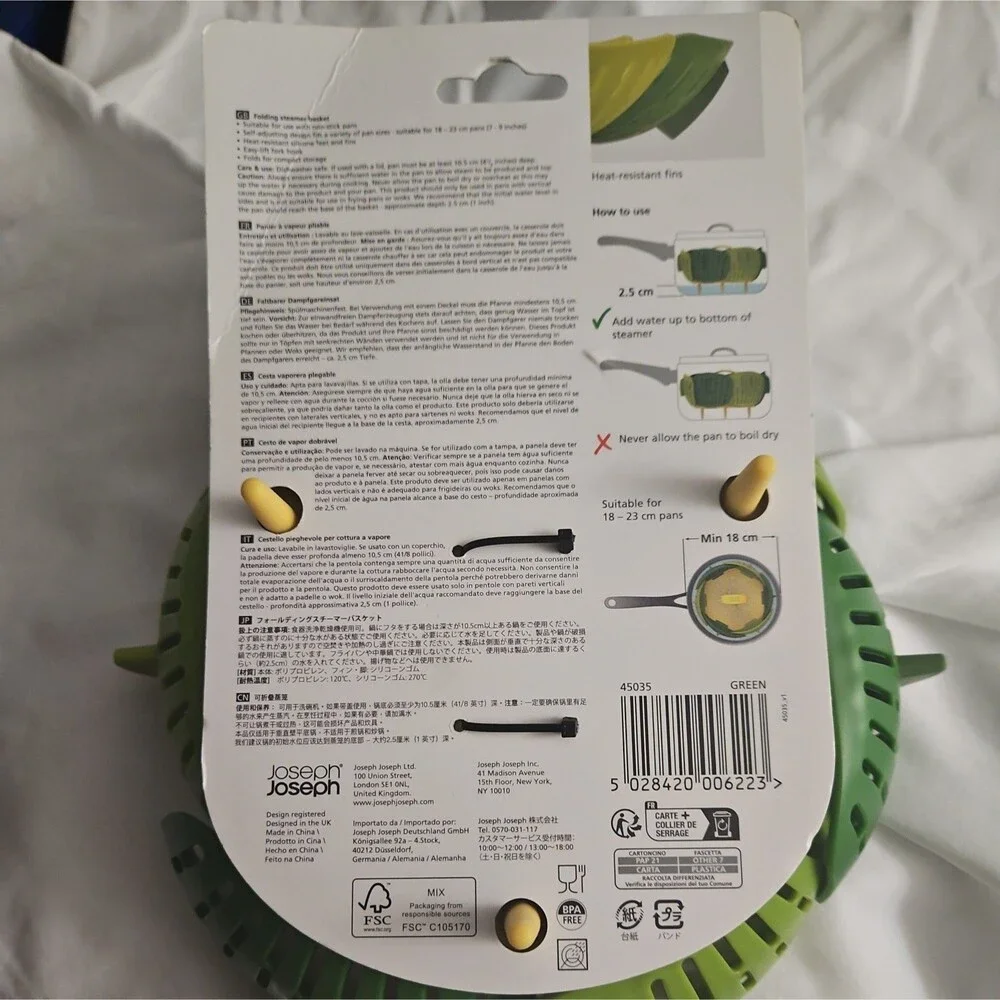Joseph Bloom Steamer Basket Folding Non-Scratch BPA-Free Plastic Green